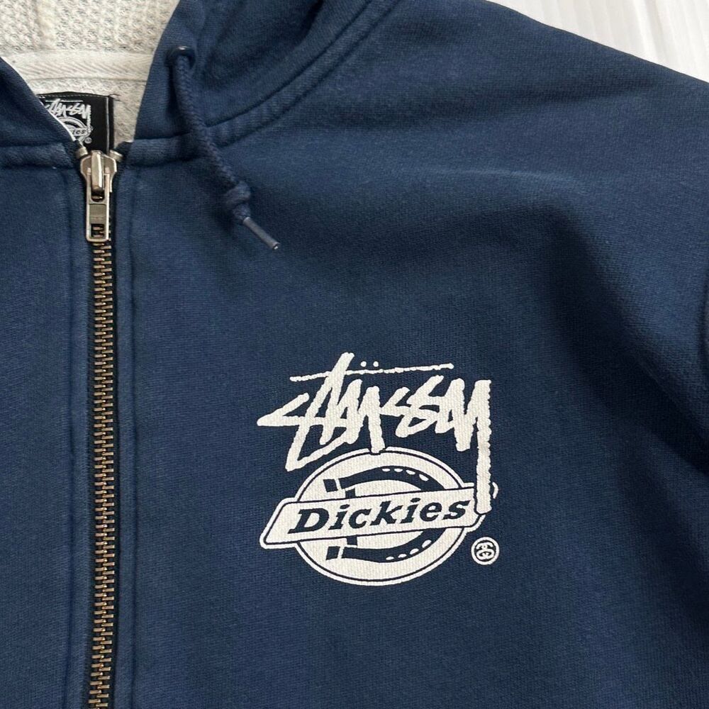 Stussy x Dickies Navy Full Zip Hoodie Men’s Large Workwear Streetwear Skater Y2K - Picture 8 of 14